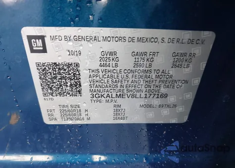 2020 GMC Terrain Fwd Sle z USA, uszkodzony, nr VIN 3GKALMEV8LL177169